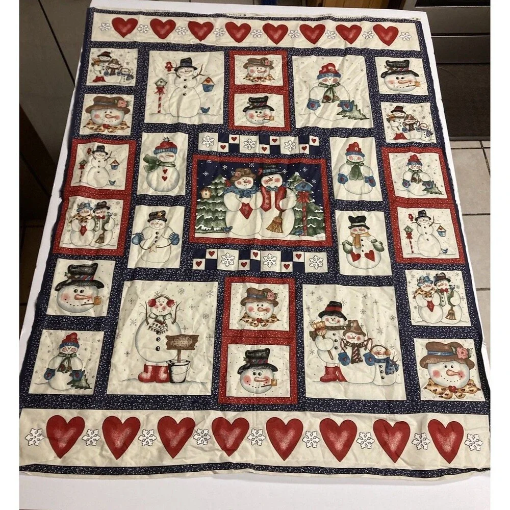 Dianna Marcum Marcus Brothers Cotton Patchwork Throw Quilt Snowman Multicolor